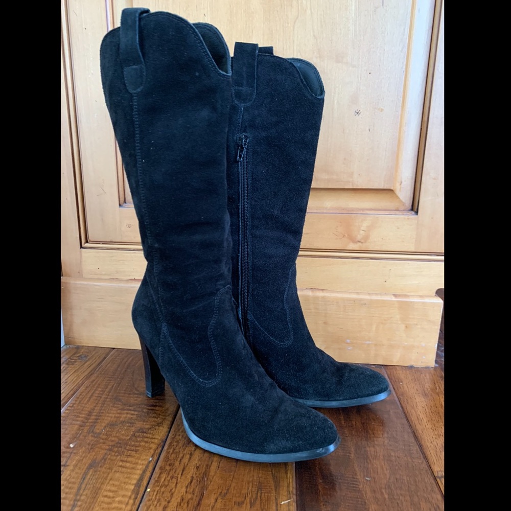 Suede Black Cowboy Boots (15”)